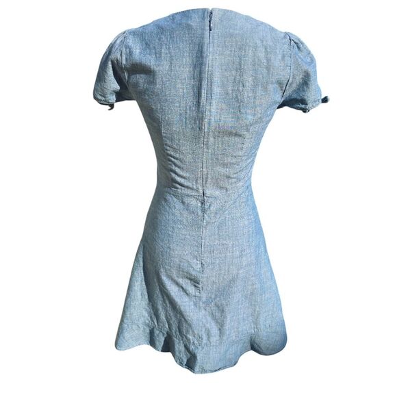 J. Crew -776 Blue Chambray V-Neck Short Sleeve Faux-Wrap Above Knee Dress Sz 00 - Picture 5 of 9